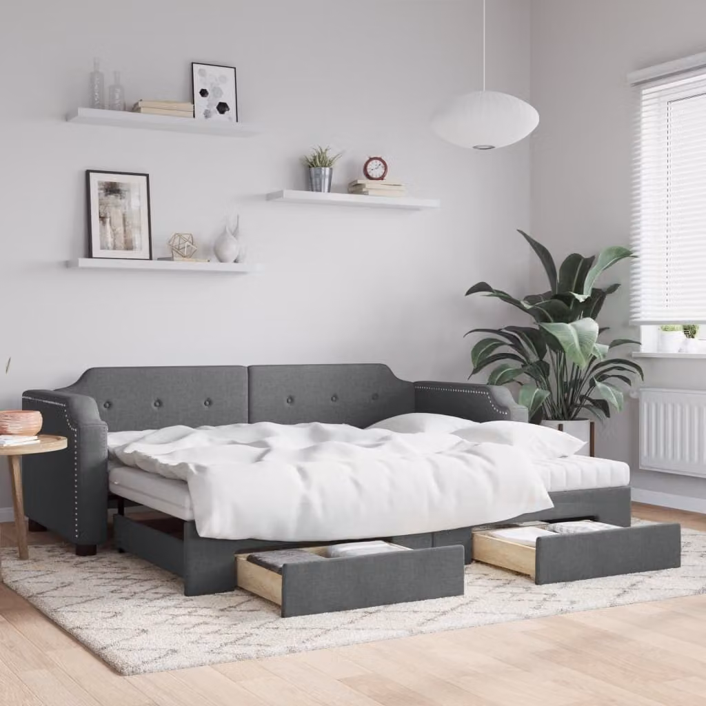 Maison Exclusive - Divano letto estraibile con cassetti, grigio scuro, 90x200 cm, tessuto