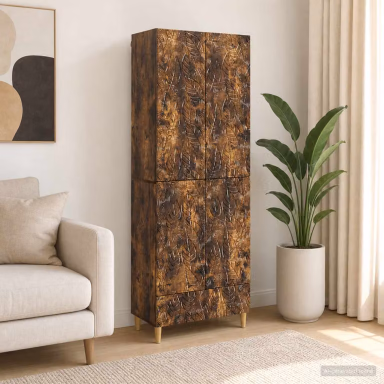 Set di 2 armadi moderni vidaXL in legno MDF color rovere marrone con illuminazione LED integrata e ripiani interni