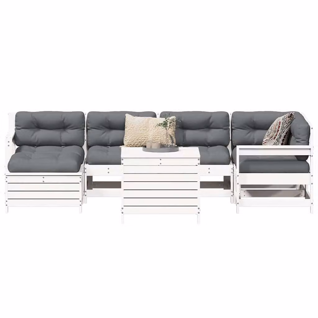 Set di divani da giardino vidaXL in legno massello di pino bianco, 7 pezzi, stile rustico