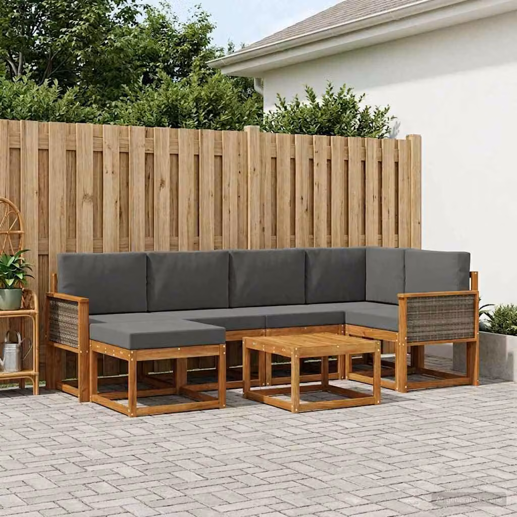 vidaXL Set di divani da esterno moderno a L in legno di acacia con 7 pezzi, colori beige, marrone e antracite
