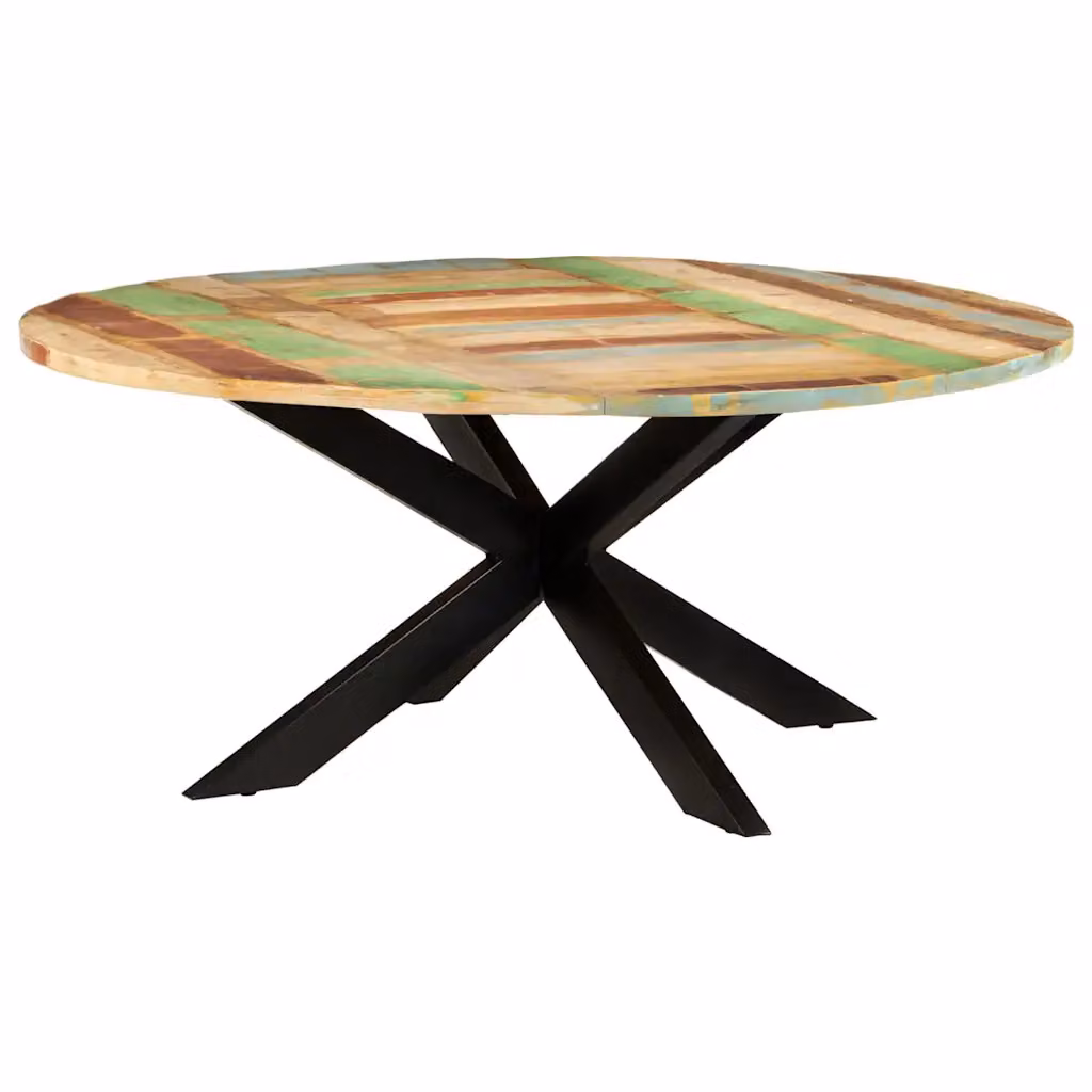 vidaXL Tavolo da Pranzo Rotondo Moderno in Legno Massello e Metallo, Marrone Multicolore, Diametro: 175 cm