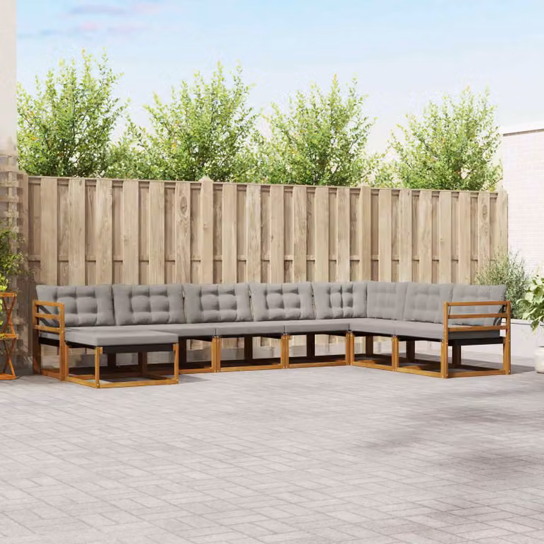 Set di divani da esterno vidaXL 8 pz in legno di acacia con cuscini grigi e marroni per giardino e terrazza