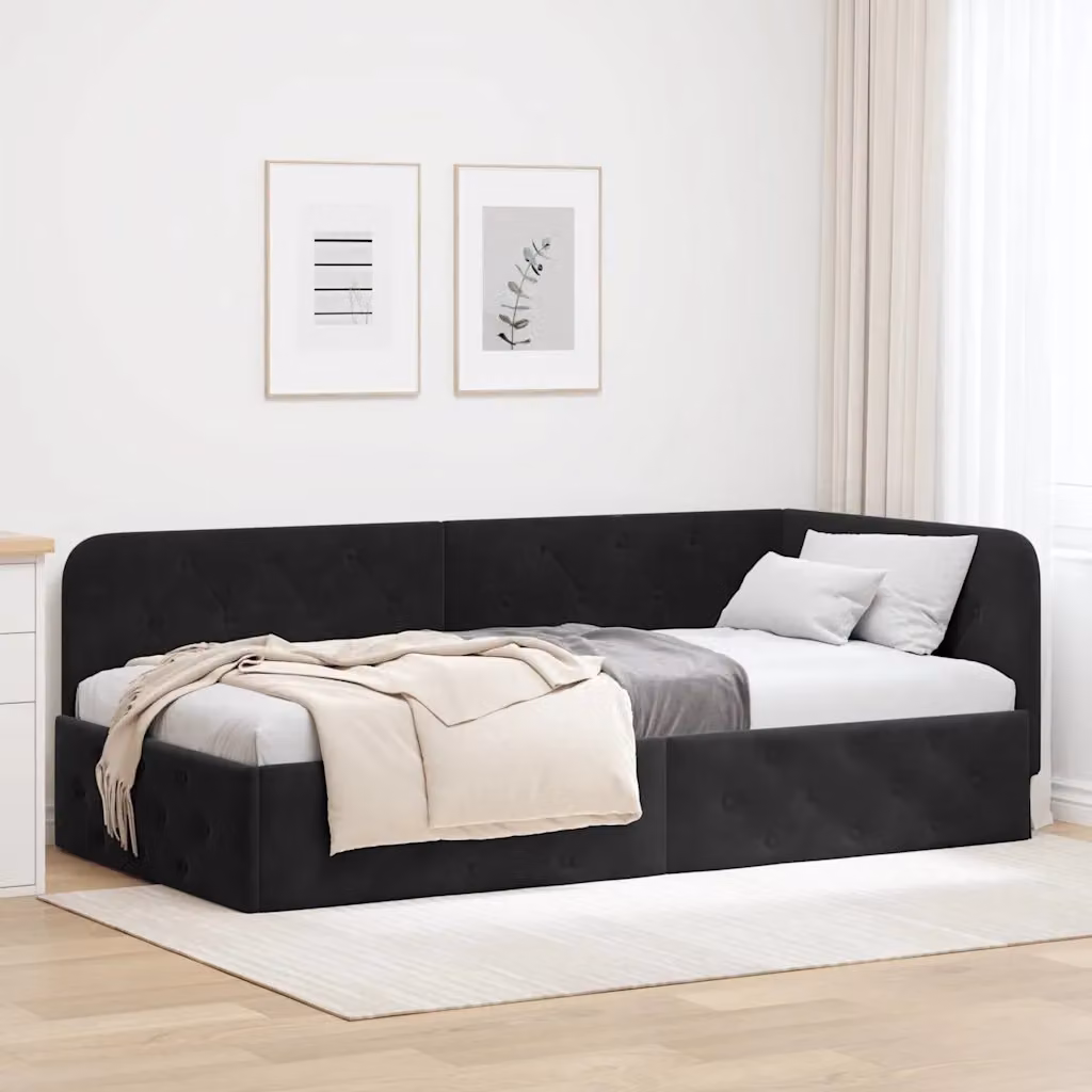 vidaXL Cornice del letto ad angolo in velluto nero L 204 x P 100 x H 72 cm – 1