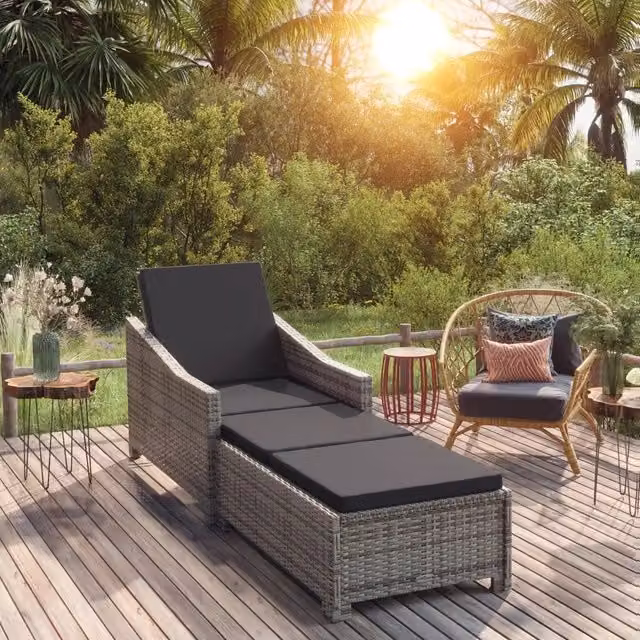 Lettino Prendisole con Cuscino Grigio Scuro Polyrattan Grigio 317180