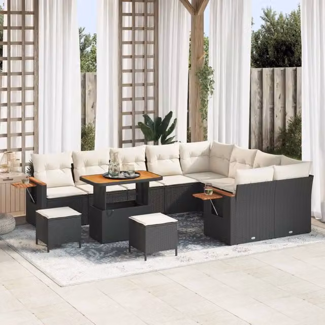 Set Divano da Giardino 12 pz Nero polyrattan 3363085
