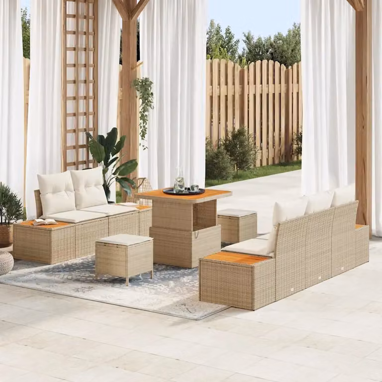 vidaXL Set Divano da Giardino a Forma di U composto da 8 Pezzi con Cuscini Beige e Crema