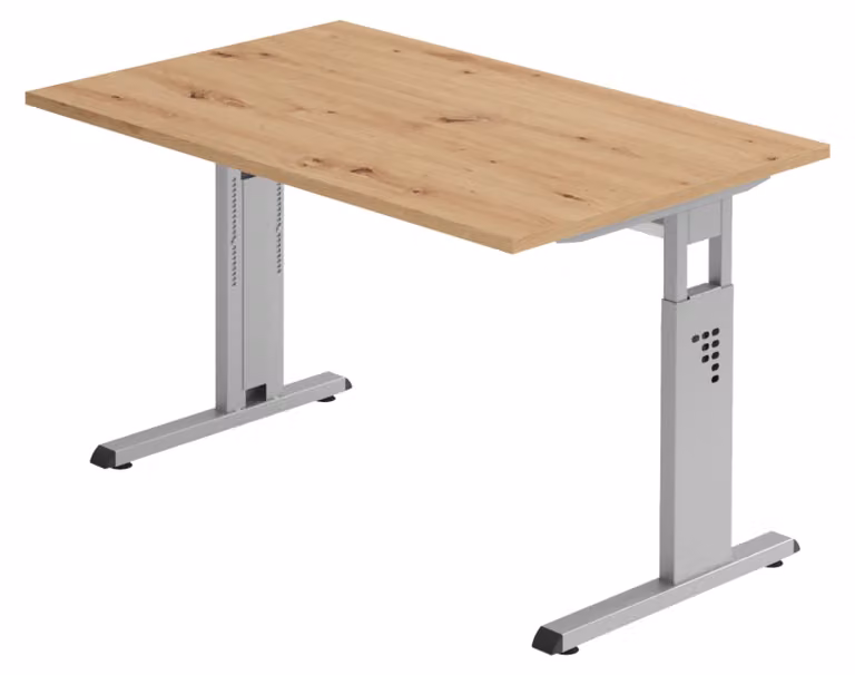 bümö Scrivania Serie-O - Struttura: argento, Decorazione: rovere nodoso, Dimensioni: 120 x 80 cm