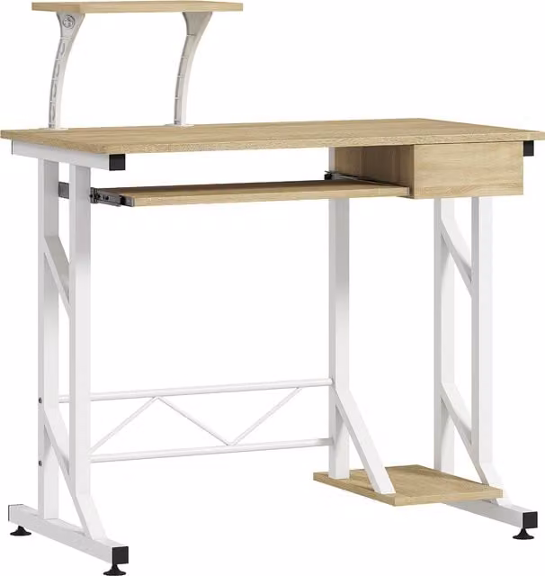 Scrivania per computer HOMCOM con vassoio tastiera e cassetto, rovere, L: 90 cm, P: 50 cm, H: 100 cm