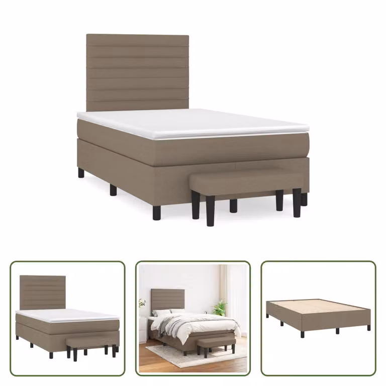 The Living Store Letto a molle con materasso Taupe 120x190 cm in tessuto