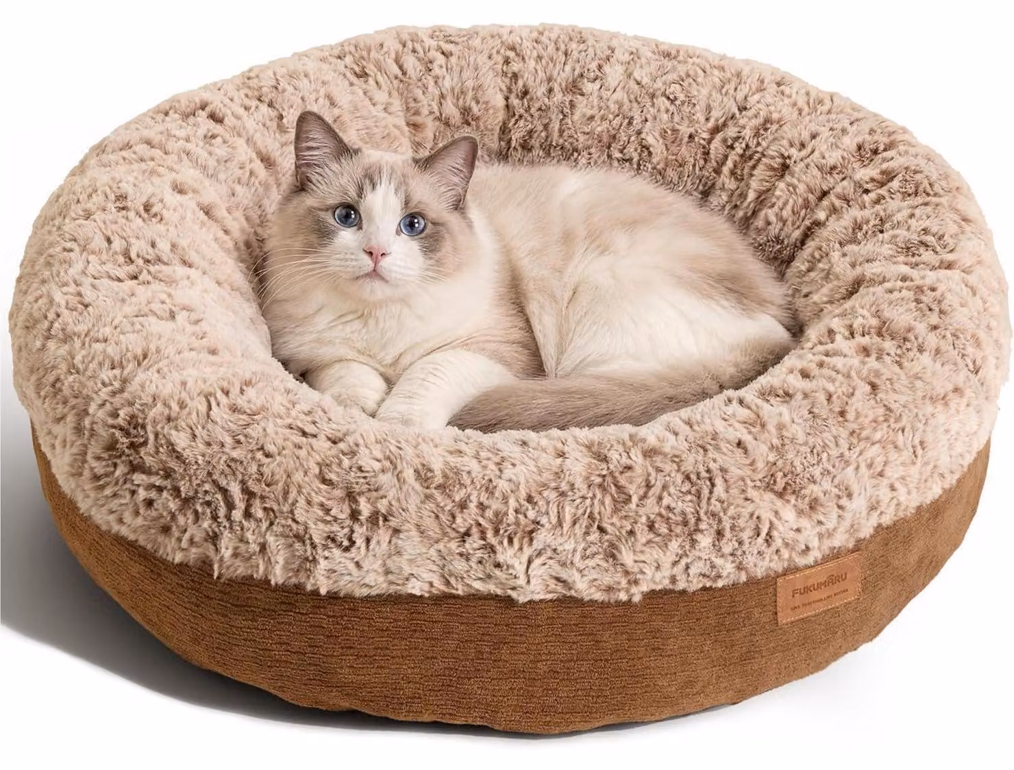 Cuccia per gatti, cuccia per cani, 64 cm, effetto calmante, lavabile, antiscivolo, Pelliccia sintetica, color cammello, dimensioni 64x64x19 cm