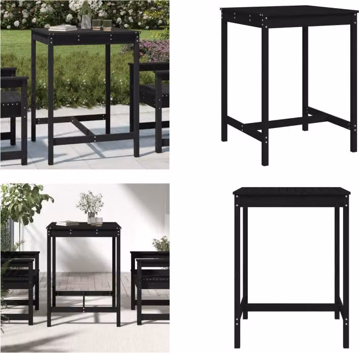 vidaXL Tavolo da giardino nero 82,5x82,5x110 cm in legno di pino massiccio - Tavolo da giardino - Tavoli da giardino - Tavolo da esterno - Tavolo da patio