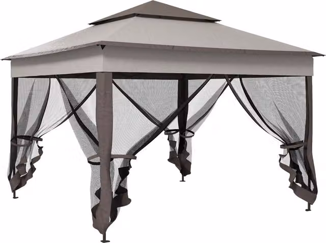 Outsunny Gazebo Pieghevole con Pareti Laterali Grigio e Bianco L/P/H: 325 x 325 x 270 cm