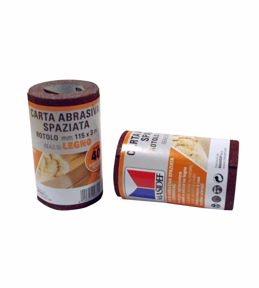 Masidef Rotolo Carta Abrasiva per Legno - Grana 60, 115mm x 3m