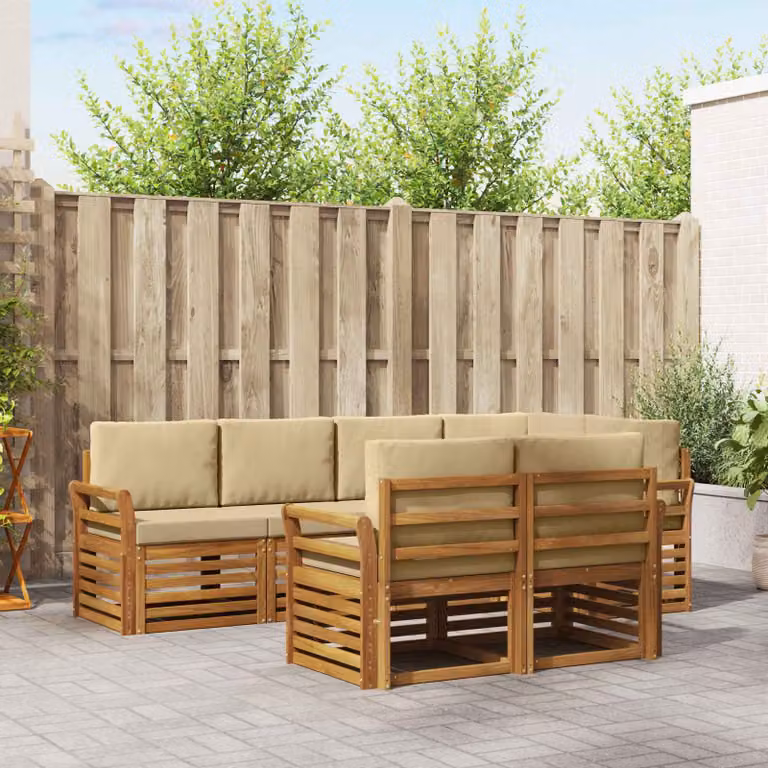 Set di divani da esterno vidaXL 7 pz in legno di acacia con cuscini beige e marrone per giardino e terrazza