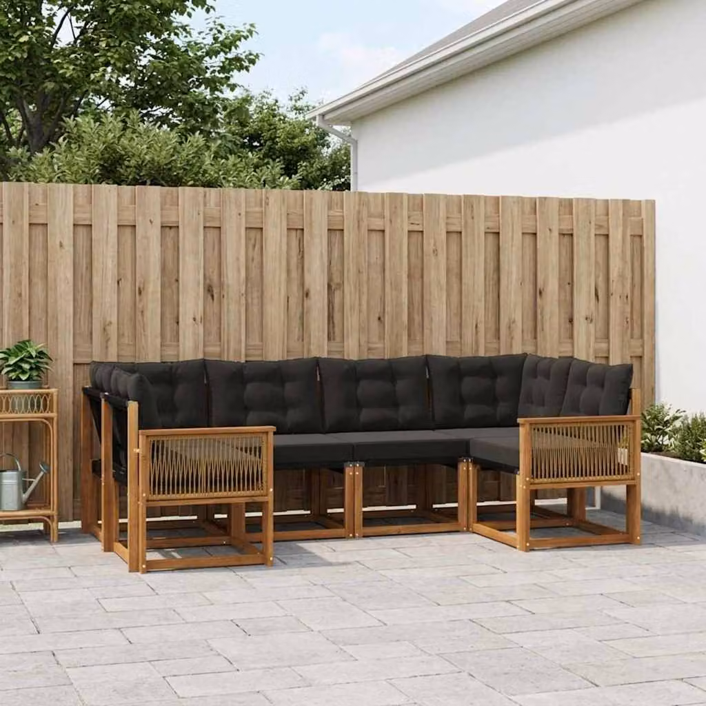 Set di divani da esterno vidaXL 6 pz in legno di acacia con sedute in textilene, colore marrone e nero