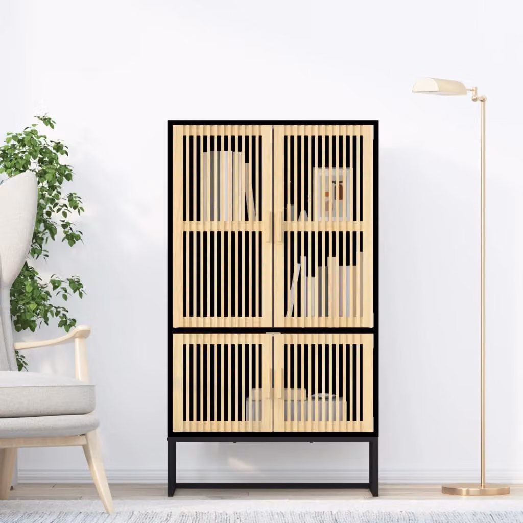 Credenza a parete vidaXL in legno di pino e metallo nera, stile scandinavo, L 70 cm x P 35 cm x H 125 cm