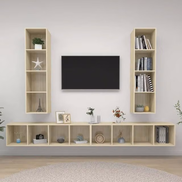 Mobile TV a Parete 4 pz-Set di 4 Mobile TV a Muro Rovere Sonoma in Legno Multistrato