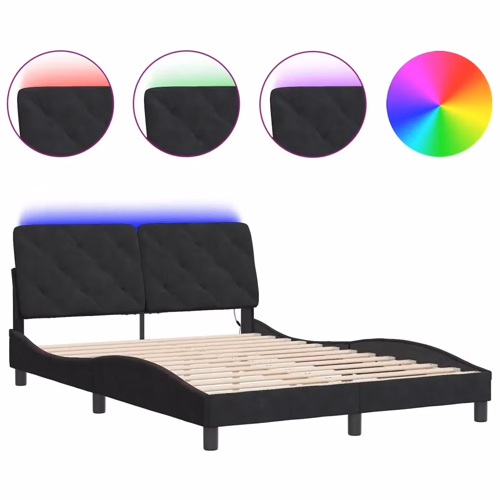 vidaXL Giroletto in Velluto Nero con LED e Porta USB, L/P/H: 200 x 140 x 145 cm – 2