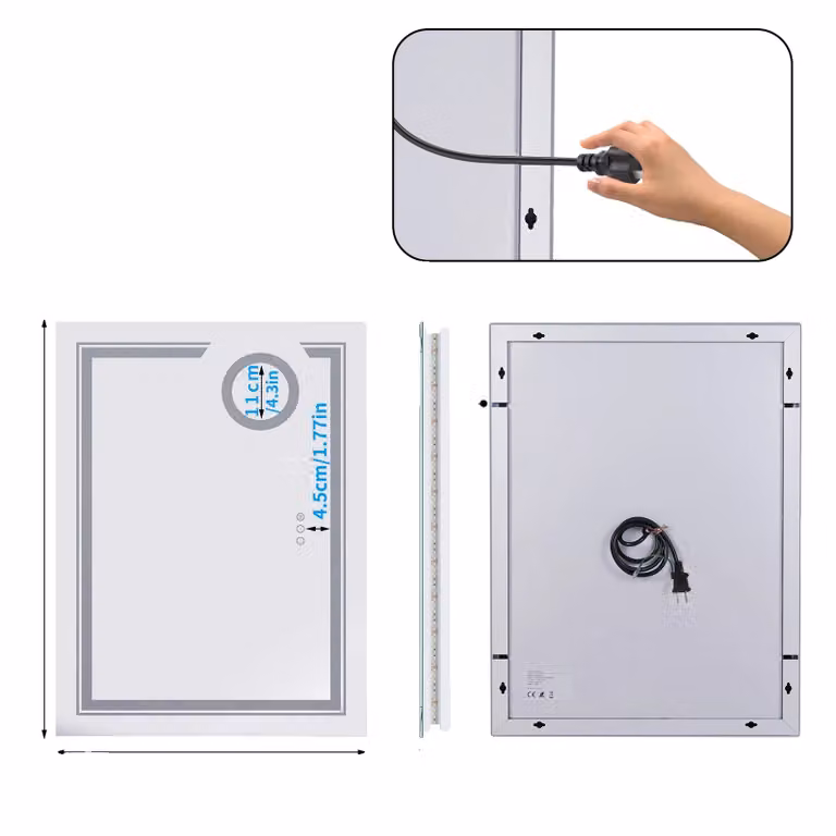Specchio da bagno illuminato, con ingrandimento 3x, funzione antiappannamento, controllo tramite sensore touch, dimensioni 23,6 x 31,5 pollici