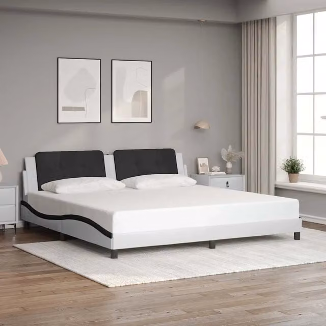 Giroletto senza materasso Zadar vidaXL in similpelle bianco e nero L/P/H: 200 x 200 x 74,5 cm