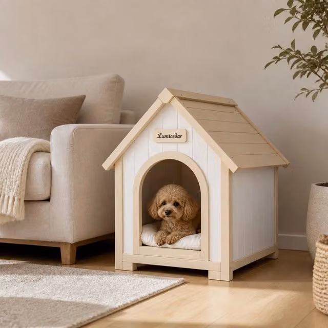 Cuccia per cani e gatti da interno in legno massello FSC; design a casetta; 74;9 x 55;5 x 20;5 cm