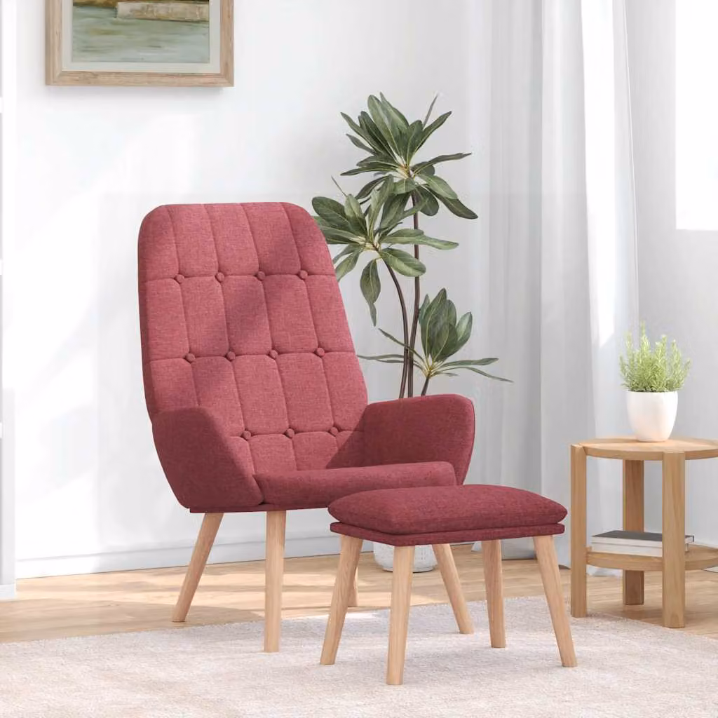 vidaXL Poltrona Relax con Poggiapiedi in Tessuto Rosso