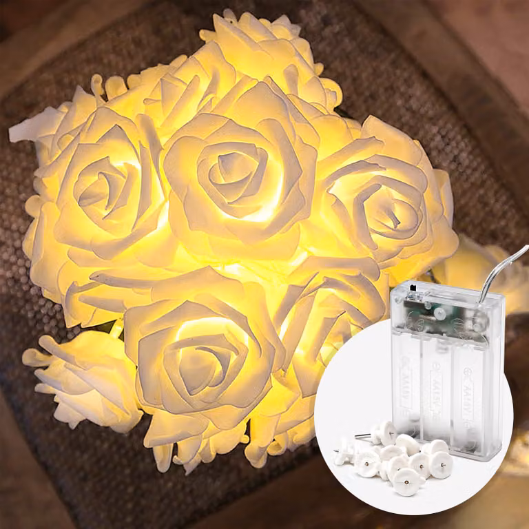 Ghirlande di fiori con 20 LED bianco caldo, lunghezza 4 metri, con timer e alimentazione a batteria
