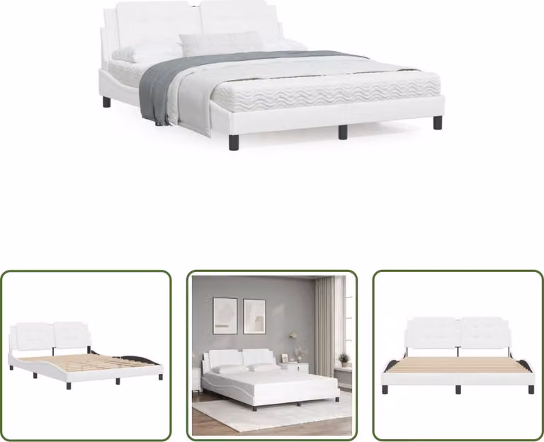 The Living Store Struttura letto con testiera bianca 160x200 cm in ecopelle