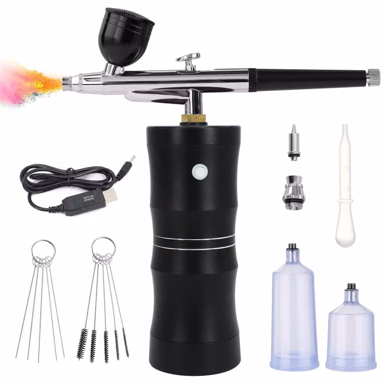 Kit per aerografo con compressore, 34 PSI, ugello da 0,4 mm, ricaricabile e portatile