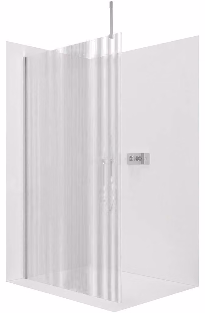 CERANO - Box doccia Walk-in Onyx Top Cube L/P - 8 mm - montante squadrato - cromato, vetro rigato - 90x200 cm