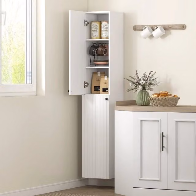 Mobile contenitore da parete MODFU con ante a battente e chiusura soft close in legno laccato bianco e metallo nero