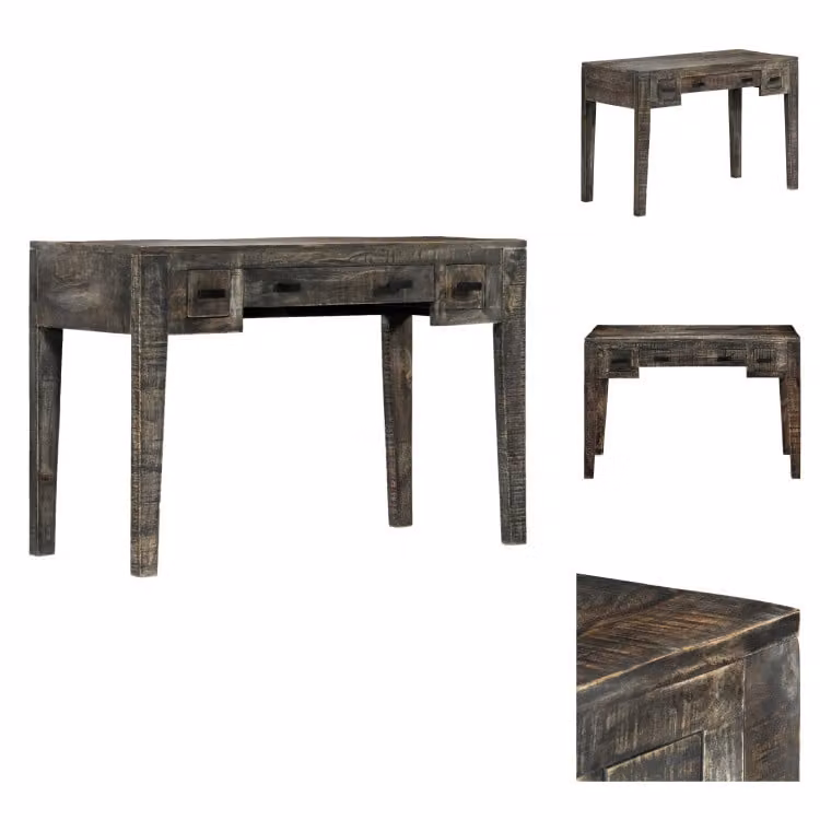 vidaXL Scrivania nera 110×50×75 cm in legno massiccio di mango - Scrivanie