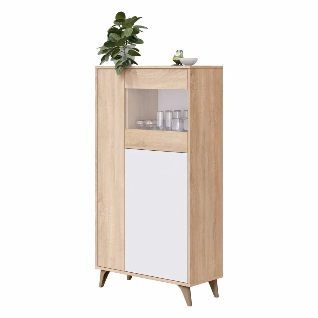 Vetrina Altavista DMORA moderna con 3 ante in vetro e ripiani interni, Credenza da soggiorno in Rovere e Bianco, L: 77 cm, P: 33 cm, H: 142 cm – 2