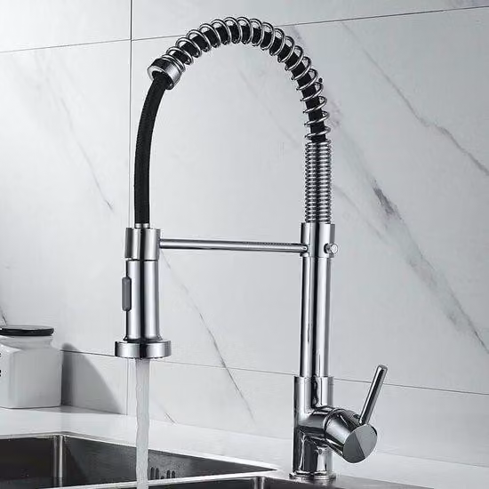 Rubinetto da cucina con soffione estraibile, miscelatore in acciaio inossidabile con getto ad alta pressione (finitura cromata)