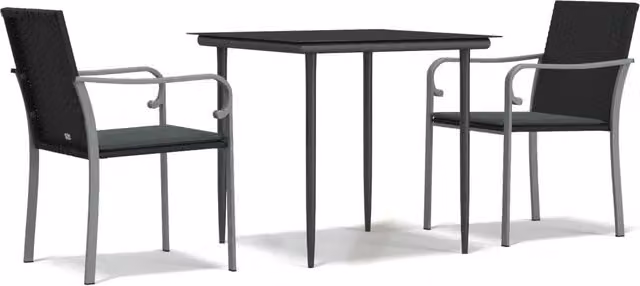 Set Pranzo da Giardino 3pz | Set Salotto da Giardino con Cuscini in Polyrattan e Acciaio
