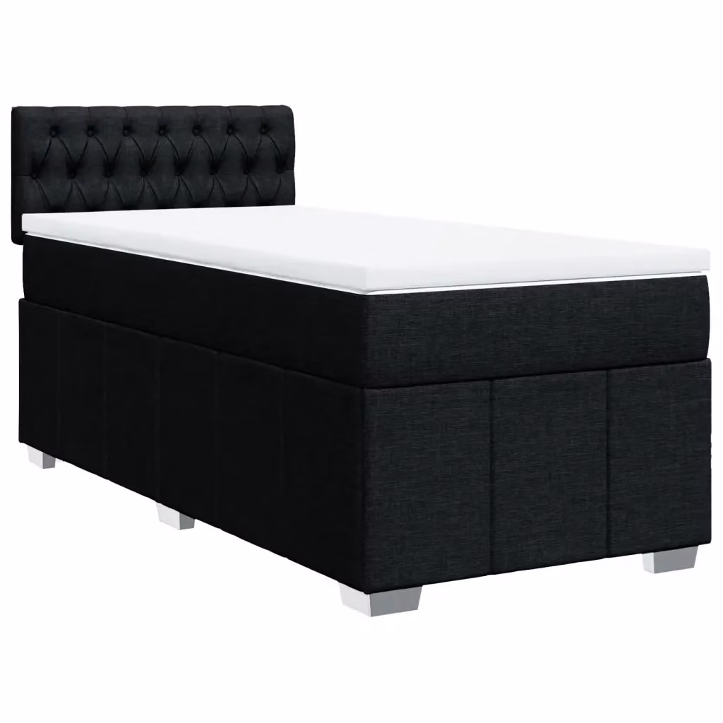 Letto Ibrido con Giroletto a Molle e Materasso vidaXL in Tessuto Nero e Bianco L/P: 90 x 200 cm – 2