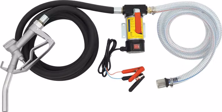 Pompa di trasferimento diesel - Autoadescante 12 V - 200 W - 45 l/min - Prevalenza 7 m - Altezza di aspirazione 5 m - Attacco 19 mm - Tubi flessibili 2/4 m, filtro - Nero