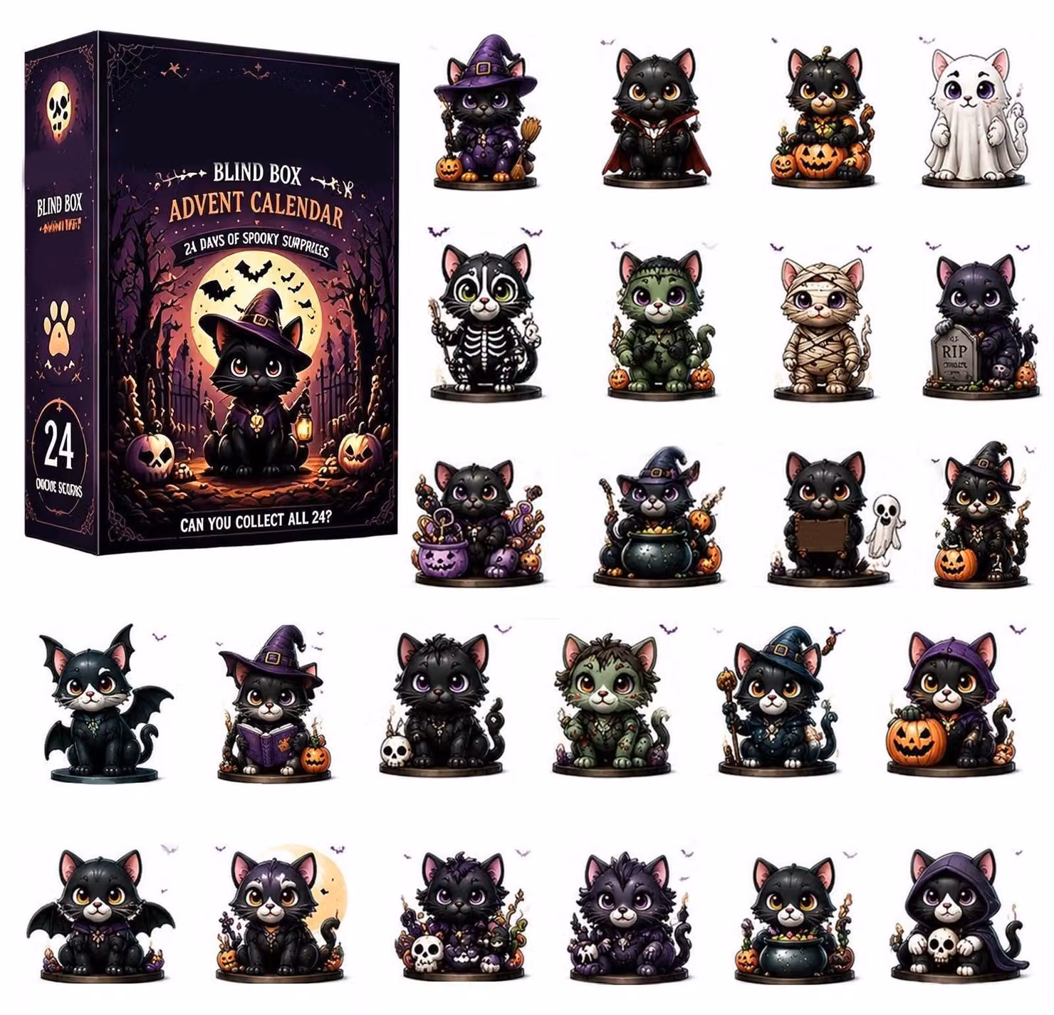 Calendario dell'Avvento di Halloween 2026 - Calendario di 24 giorni con decorazioni a tema gatto