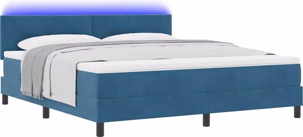 Letto a Sorgente LED con led Blu Scuro 180 x 200 cm Velluto