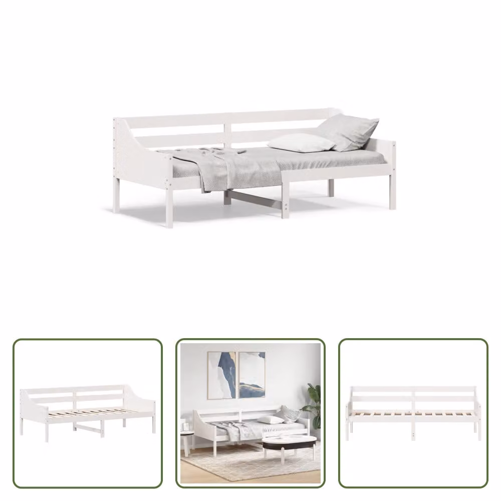 The Living Store Letto da giorno bianco 80x200 cm in legno di pino massiccio