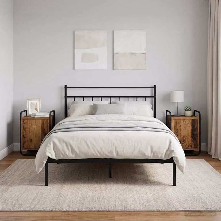 Set di 2 Armadi da Notte vidaXL in Legno e Metallo, Colore Marrone e Nero, Stile Moderno