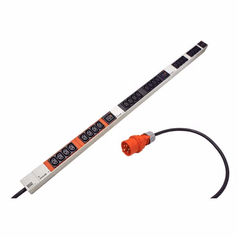 BACHMANN Pannello di alimentazione verticale 24x IEC320 C13, 3x IEC320 C19, 3m, IEC 60309 3x16A a forcella, alu (800.1656) (19.07.2170)