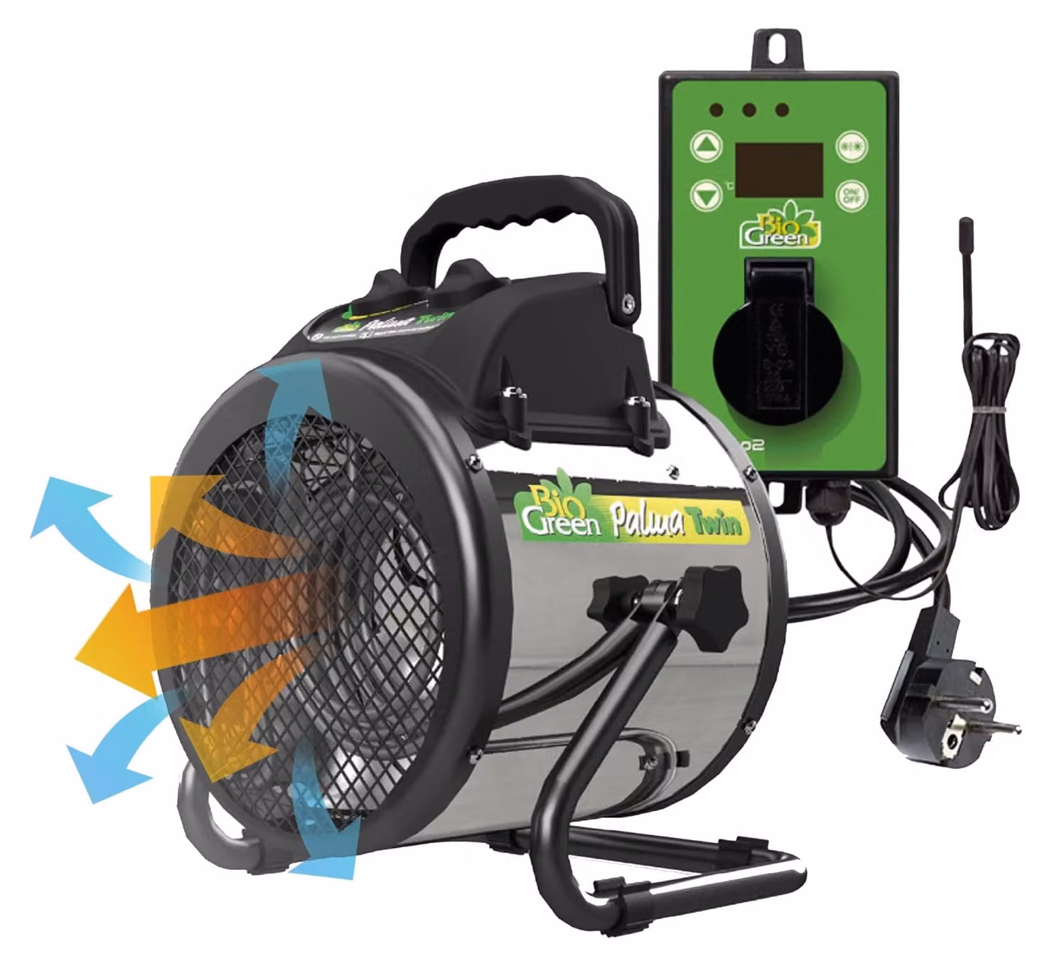 Stufa elettrica a convezione - Potenza: 2000 Watt - Montaggio a pavimento - Acciaio inossidabile - Uso interno - Riscaldamento per serre