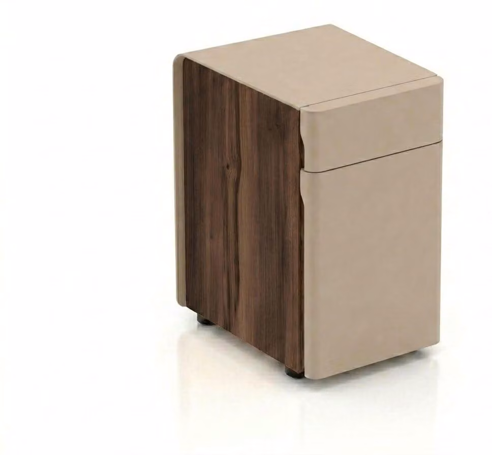 Comodino beige elegante, realizzato in legno di alta qualità. Mobile moderno e compatto