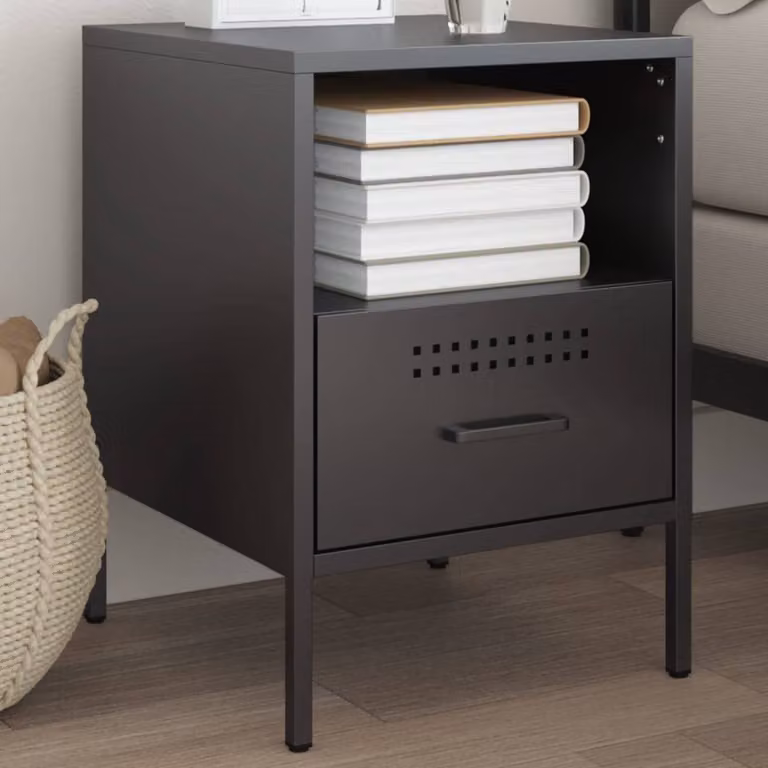 Comodino vidaXL in metallo nero opaco stile industrial L: 36 cm, P: 39 cm, H: 50,5 cm