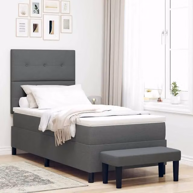 Letto a molle con materasso Grigio scuro 90 x 190 cm Tessuto