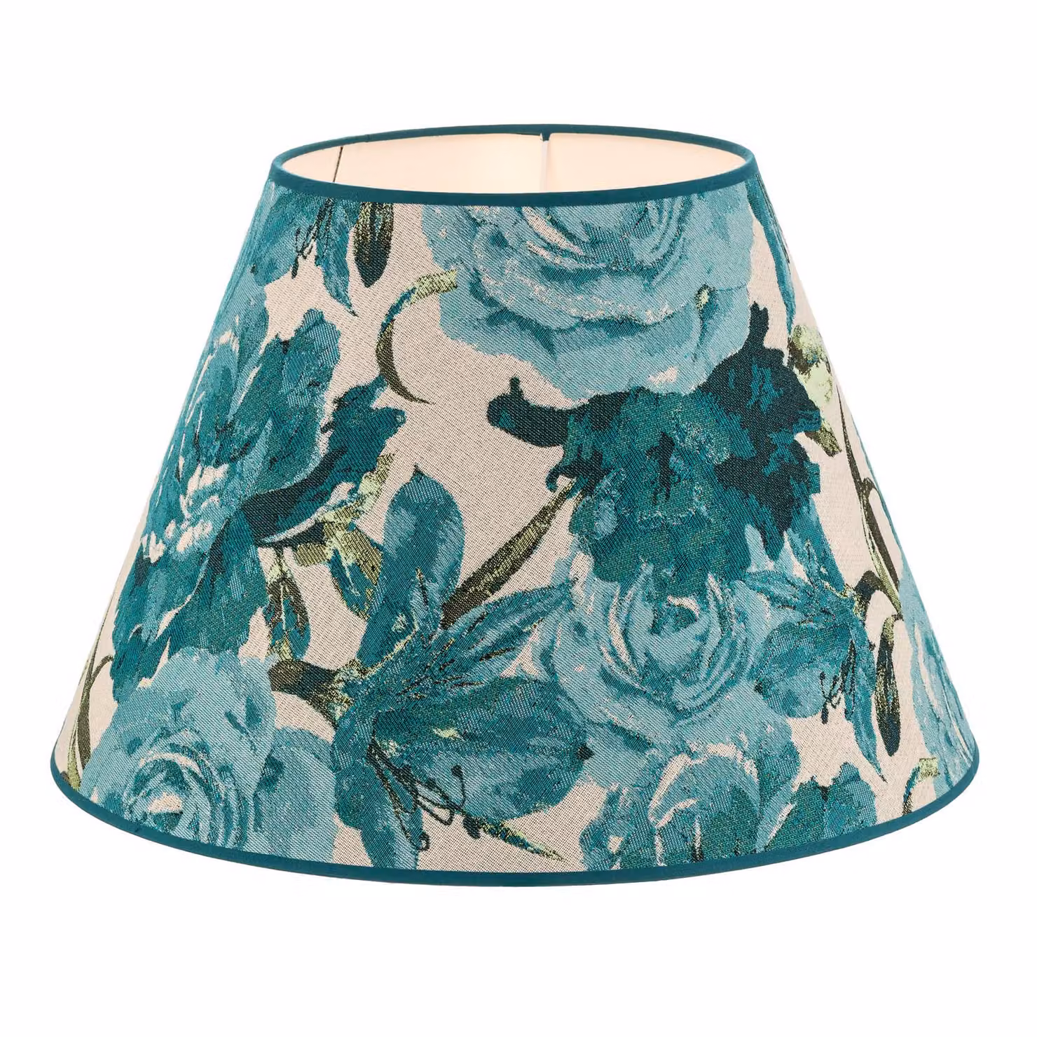 Paralume Sofia Altezza 31 cm, motivo floreale turchese Duolla, Blu, Tessuto / Stoffa / Seta