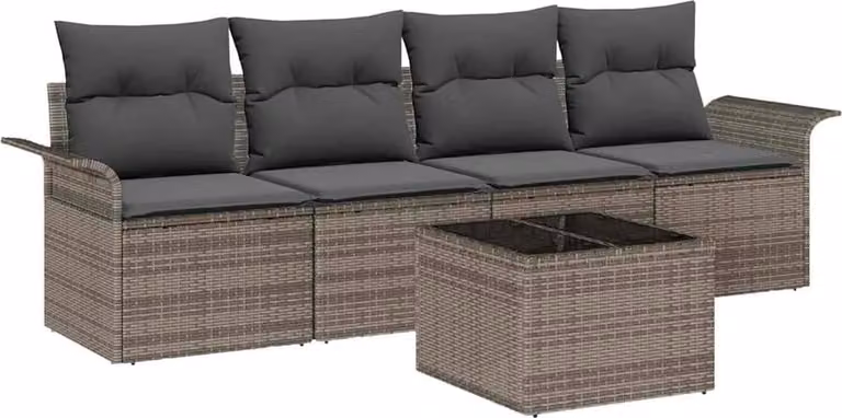 Set di divani con cuscino 5 pcs Grigio polyrattan