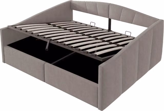 Letto contenitore matrimoniale in velluto grigio con rete sollevabile, L/P/H: 140 x 200 x 47 cm – 1