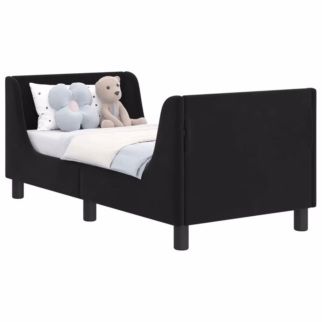 Struttura letto per bambini con testata e giroletto in tessuto nero L 140 x P 70 x H 60 cm – 2